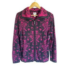 Chico's Size 1/Medium Pink Black Paisley Brocade Floral Full ZIp Knit Cardigan S